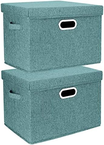 TYEERS Collapsible Storage Bins With Lids, Large Fabric Storage Boxes - 2 Pack - Aqua Deep by StorageOrganization