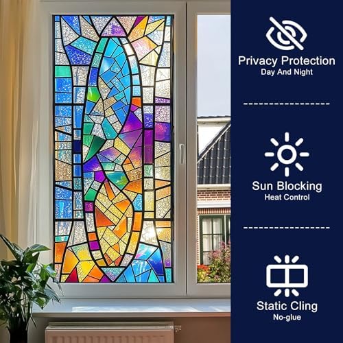 BlissYard Vertical Stained Glass Window Film 17.7x39.3 Inch PVC - Image 2