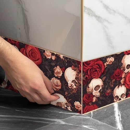 IVN Wallpaper Border Peel and Stick Wall Skull and Rose Floral 4x196 Inch | Wall Trim Self Adhesive Borders for Walls Mirror Border Frame Accent Strip for Bedroom Kitchen LivingRoom Decor - Image 4