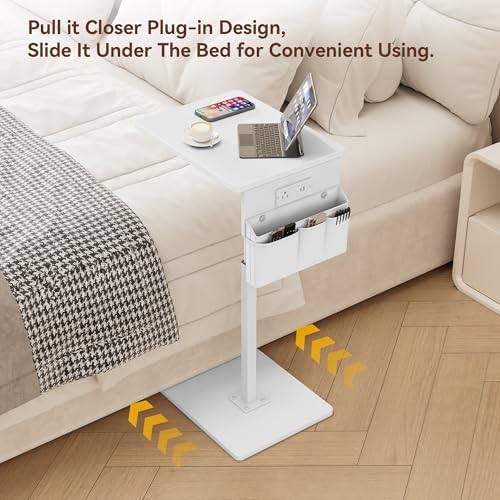 Vagusicc Sofa Armrest Tray Table for Couch - 360° Swivel Height Adjustable Side Table for Small Spaces, Snack Side Table for Bed or Chair, C Shaped End Table Snack Table for Eating Dinner Laptop - Image 6