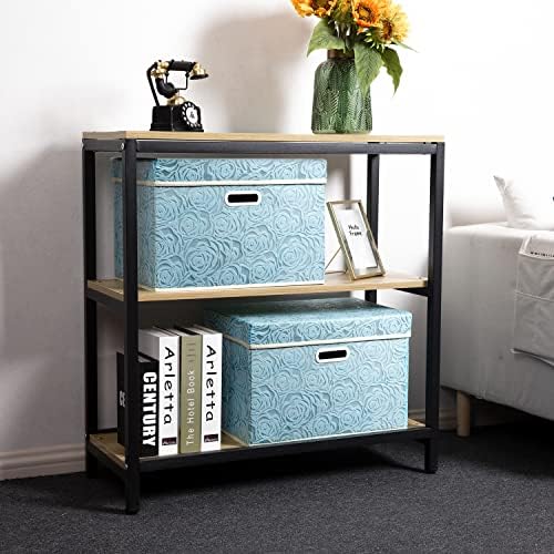 PRANDOM Larger Collapsible Storage Cubes with Lids Fabric Decorative Storage Bins Boxes Organizer Containers Baskets with Cover Handles for Bedroom Closet Living Room Blue 17.7x11.8x11.8 Inch 3 Pack - Image 2