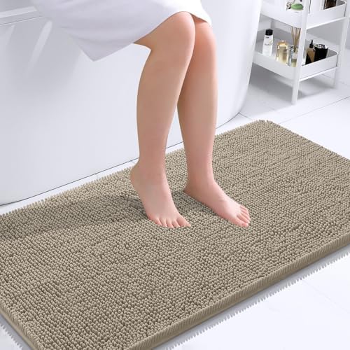 OLANLY Bathroom Runner Rugs 44x24, Soft Absorbent Chenille Bath Rugs, Rubber Backing Quick Dry, Machine Washable Long Bath Mats for Bathroom Floor, Tub and Shower, Home Decor Accessories, Warm Taupe by OLANLY