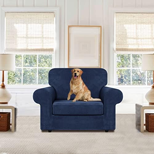 WEERRW Velvet Stretch 2 Pieces Chair Sofa Slipcovers Washable, Navy Blue - Image 2