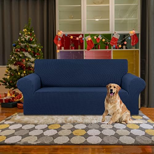 KEKUOU Stretch Loveseat Couch Cover, 2 Cushion Couch Slipcover,Navy Blue - Image 2
