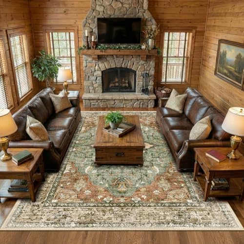 RELEANY Washable Area Rug, Large 10'x12', Brick/Brown/Green - Image 2
