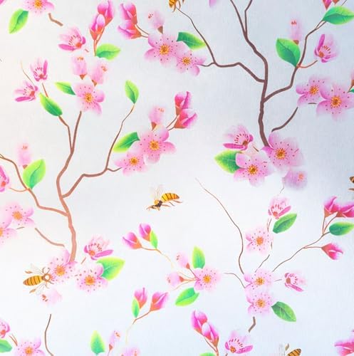 Pink Floral Bees Stained Glass Window Film Privacy Anti UV 35x78.7in by BetterLifeinHouse