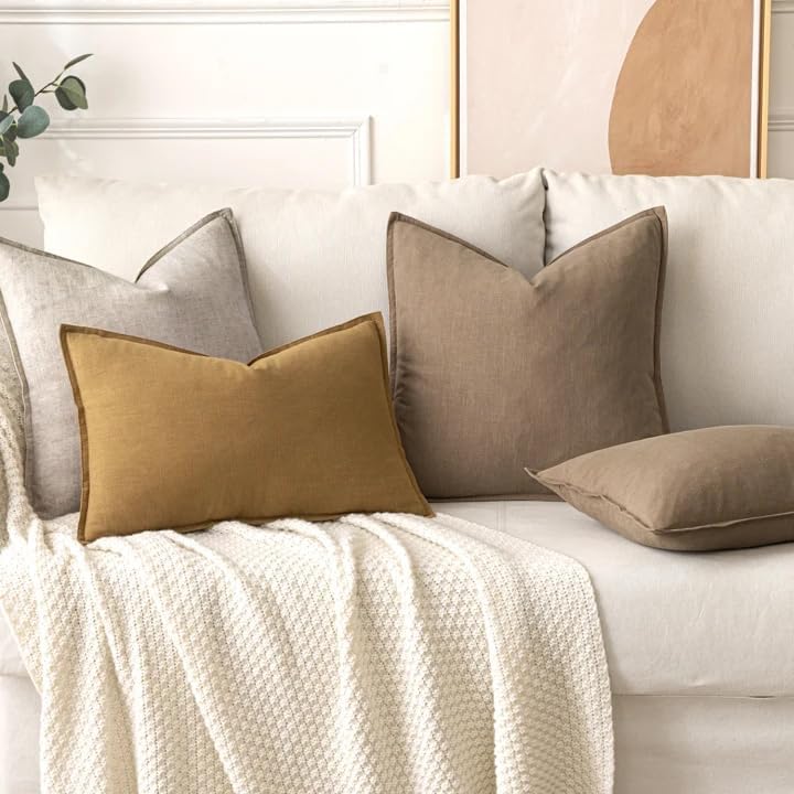 MIULEE Decorative Linen Pillow Covers 20x20 Inch Natural Linen - Image 5