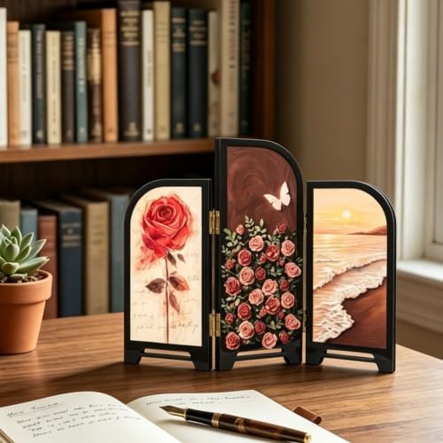 Tabletop Folding Screen, Vintage Floral Desk Partition by YOOSART