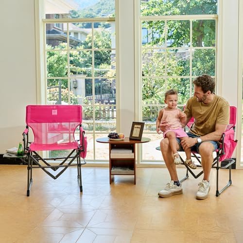 EVER ADVANCED Camping Directors' Chair with Side Table, Portable Folding with Compact Size, Breathable & Quick Dry Design Heavy Duty Lawn Chair with Pocket, 400lbs, Textilene Mesh, Pink - Image 2