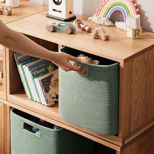 UBBCARE Set of 4 Storage Basket-11 X 10.5 X 10.5 In, Cotton Rope Basket for Shelves, Toys, Book, Cube Storage Bins with Handles, Woven Storage Basket for Organizing, Green - Image 4