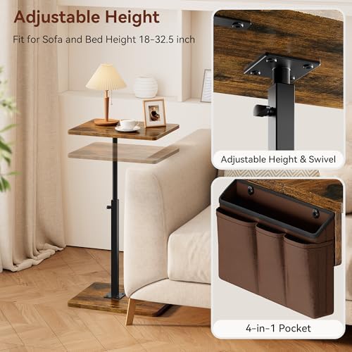 Vagusicc Sofa Armrest Tray Table for Couch, 360° Swivel Height Adjustable TV Tray Table for Small Spaces, Snack Side Table for Couch, Bed, Chair, C Shaped End Side Table for Eating, Reading, Laptop - Image 5