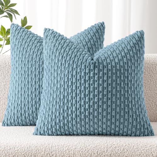 MIULEE Decorative Throw Pillow Covers 18x18 Blue Grey Textured Corduroy by MIULEE