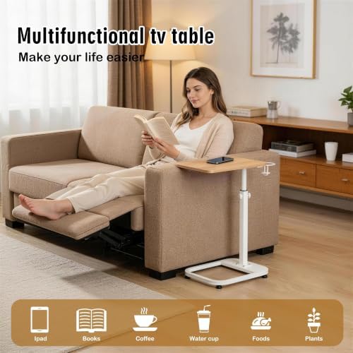 facka Adjustable C-Shaped End Table for Couch & Bed, Adjustable Height TV Tray, Stable Laptop Desk, Space-Saving Snack Side Table with Rounded Metal Corners - Image 5