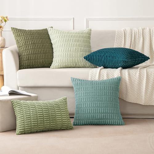 MIULEE Corduroy Decorative Throw Pillow Covers 18x18 Teal Green Pack of 2 - Image 5