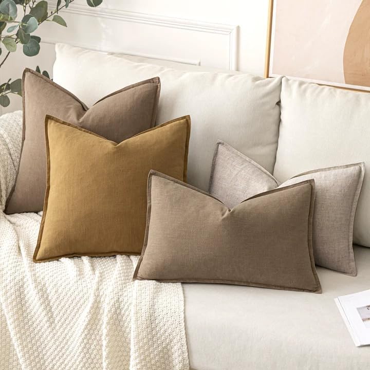 MIULEE Decorative Linen Pillow Covers 20x20 Inch Natural Linen - Image 6