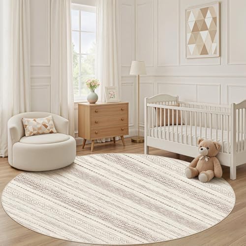 Nakagishi Round Rug Boho Area Rugs: 5x5 Washable Large Circle Neutral Soft Stain Resistant Non-Slip Carpet for Women Aged 25-45 Farmhouse Decor Enthusiasts - Living Room Bedroom Dining Room Nursery - Image 6