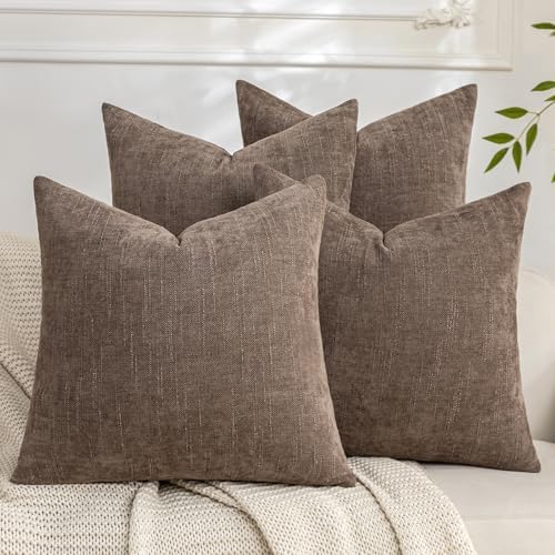 Set of 4 Soft Textured Decorative Throw Pillow Covers 24x24 Inch Cozy Farmhouse Cushion Cover Square Accent Pillow Cases for Bed Couch Sofa Living Room, Taupe Grey by Cozoomy