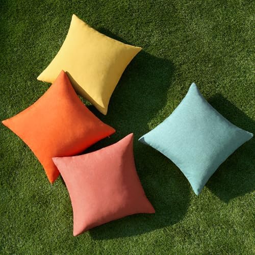 MIULEE Pack of 4 Decorative Outdoor Throw Pillow Covers Linen Waterproof Pillow Covers Summer Farmhouse Cushion Cases for Patio Garden Tent Balcony Couch Sofa 16x16 Inch Orange Teal - Image 4