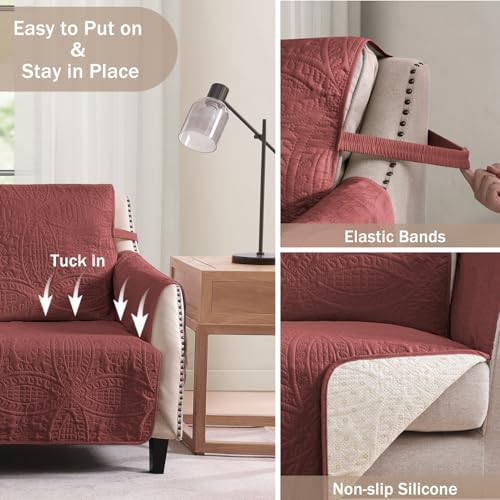 Red Loveseat Covers for 2 Cushion Couch, Water-Repellent Covers for Love Seat Sofa, Machine Washable Quilted Couch Covers, Pet Friendly Sofa Slipcovers (Loveseat 48", Red) - Image 5