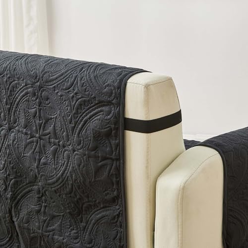 Great Bay Home Reversible Chair Cover - Washable Slipcover Furniture Protector with Elastic Straps - Perfect for Kids & Pets - Quilted & Stitched Detail (Black/Taupe) - Image 4