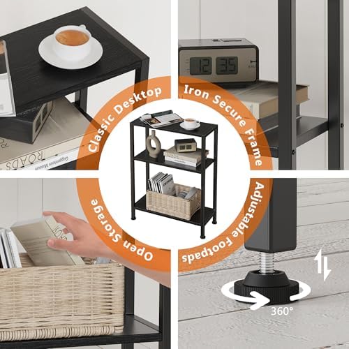 3-Tier Side Table, Small EndTable, Sofa SideTable for Narrow Spaces, Slim EndTable, NightstandTable, Skinny Bedside Table, for Living Room, Bedroom, Office, Black - Image 6
