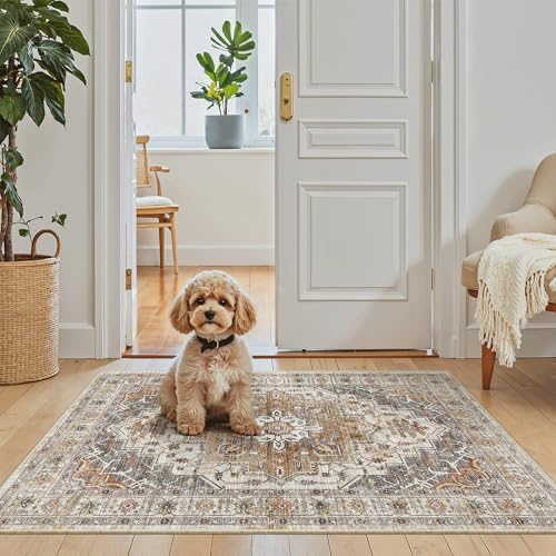 Madane Washable Area Rug 2x3 Small Entryway Rugs Non-Slip, Turmeric/Grey by Madane