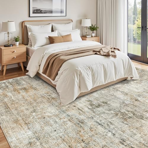 Soalmost Abstract Rug 8x10 Large Living Room Rugs Washable Orange/Brown - Image 4