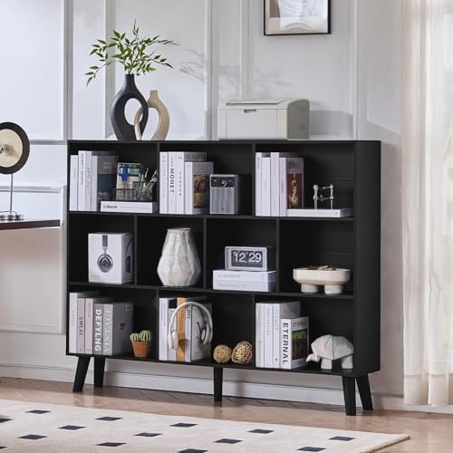LEYAOYAO 10 Cube Bookshelf, Mid-Century Modern Book Shelf with Legs, Black - Image 3