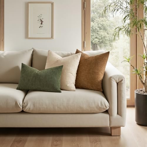 MIULEE Olive Green Chenille Couch Lumbar Throw Pillow Covers, 12x20 - Image 2