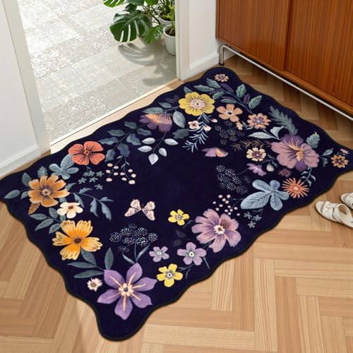 Lahome Floral Washable Entryway Rug, 2X3 Purple Kitchen Rugs Non Slip Small by Lahome