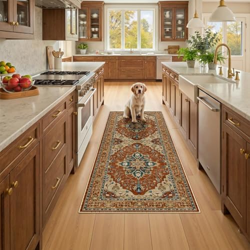 RELEANY Washable Area Rug, Runner 2'x5', Red/Orange/Blue/Brown - Image 3