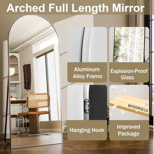57" x 20" Arched Full Length Mirror - Wall Mounted/Floor Mirror Aluminum Alloy Frame Full Body Mirrors for Bathroom Living Room Bedroom and Entryway,Sliver - Image 4