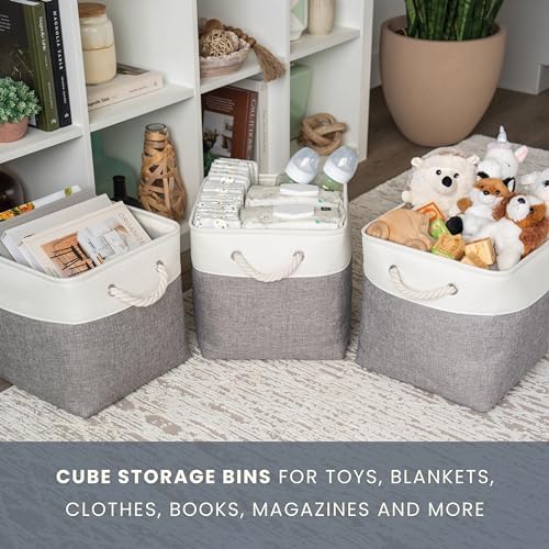 OrganiHaus 11x11 Cube Storage Bins, 4-Pack Fabric Cubes, Rope Handles - Image 5