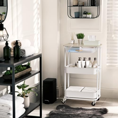 Simple Houseware 3-Tier Rolling Utility Cart with Drawer & Wood Top, Maple - Image 5