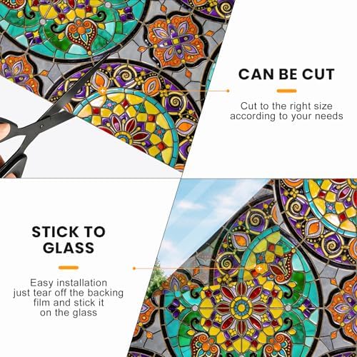 Stained Glass Window Privacy Film Static Cling - Rainbow Glass Decorative Sun Blocking Window Covering, Non-Adhesive Removable Stickers for Home & Office, 17.5" x 78.7" (Color 36) - Image 6
