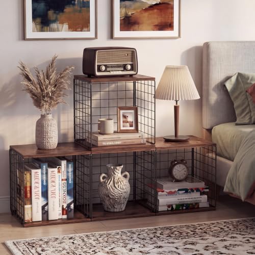 Novabright 3 Pcs Stackable Organizer Bookshelves with Wood Top Extra Storage, DIY Variable Stackable Cube Storage Organizer for Bedroom, Living Room, Walnut Color - Image 7