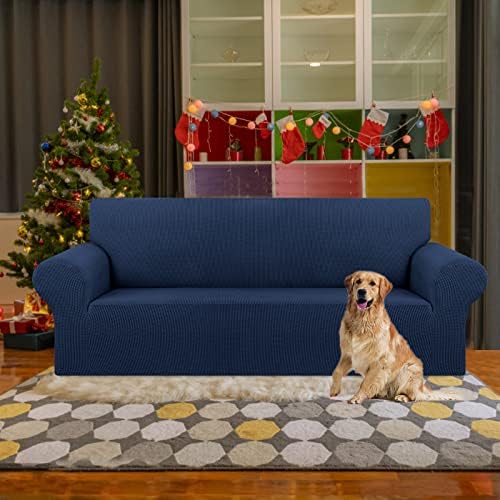KEKUOU Stretch Couch Covers for Sofa, 3 Cushion Couch Slipcover,Navy Blue - Image 2