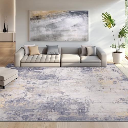 RELEANY Washable 7'x9' Abstract Area Rug for Living Room Gray Yellow - Image 3