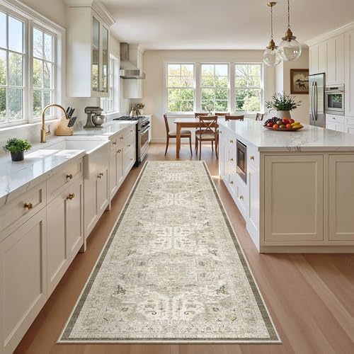 Madane Hallway Runner Rug 2'6''x12' Kitchen Runners Vintage, Ivory/Brown by Madane