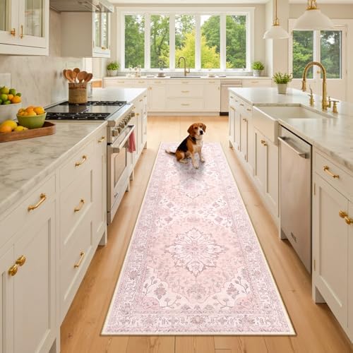 RELEANY Washable Area Rug, Runner 2'6"x8', Pink by RELEANY