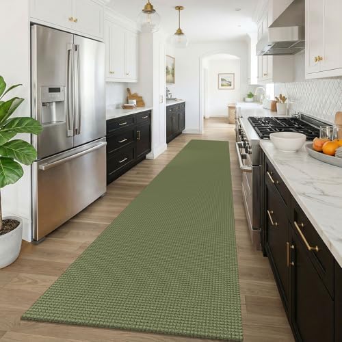 KOZYFLY 3x16 Runners Rugs for Hallway, Extra Long Washable Runner Rug, Non Slip Rubber Backed Kitchen Runner, Cotton Entryway Rug, Floor Carpet for Entry, Aisle, Hall, Olive Green/Earthy Green - Image 2