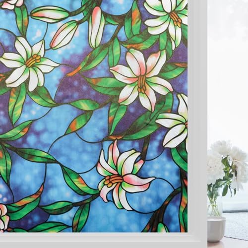 Window Privacy Film Stained Glass Window Films Day and Night, Static Cling Decorative Window Tinting Clings Door Covering for Home, Bathroom, Sun Blocking Decals Stickers (17.5" x78.7") by SUNDEFFILM