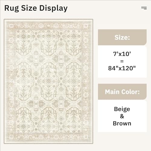 Soalmost 7x10 Area Rug for Living Room Washable Rugs Non-Slip Beige/Brown - Image 5