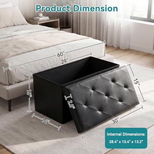 OLIXIS 30 Inch Folding Storage Ottoman Bench, Black Ottoman with Storage - Image 3
