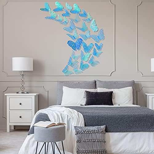 Bememo 72 Pcs 3D Butterfly Wall Decals, 3 Sizes,Holographic Blue | Metallic Hollow Design for Bedroom Living Room, Removable Adhesive Wall Decor, Easy Peel Stick Party Decoration Stickers - Image 4