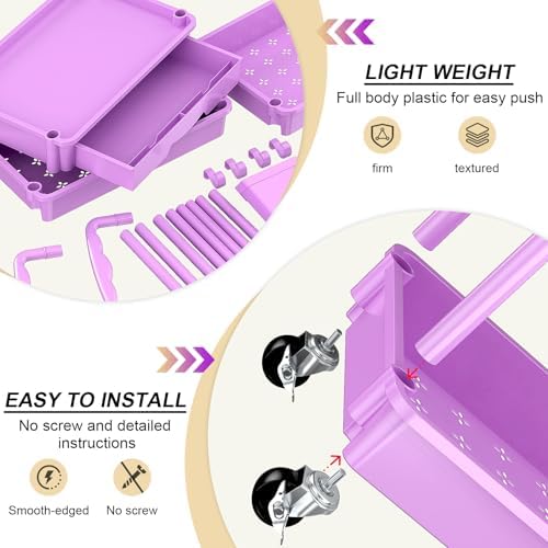 Goovilla 3 Tier Rolling Utility Cart Organizer with Removable Drawer,Purple - Image 3