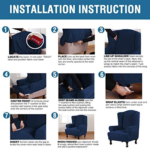 H.VERSAILTEX Wing Chair Slipcover Chair Covers for Wingback Chairs Wingback Chair Covers Slipcovers 1 Piece Stretch Sofa Cover Furniture Protector Soft Spandex Jacquard Checked Pattern, Navy - Image 6