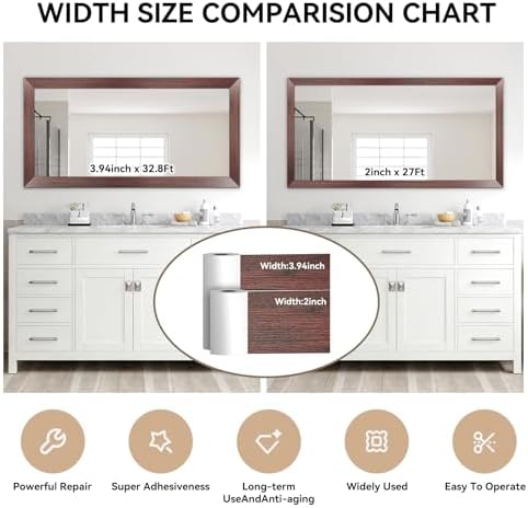 DESOMINOR 32FT Peel &Stick Wood Grain Wallpaper Border Removable Waterproof Bathroom Mirror Frame Sticker (Red, 3.93Inch X 32.8Ft) - Image 2