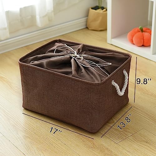 TheWarmHome Organization and Storage Basket for Organizing - 17x14x10 inch 3 Pack Fabric Storage Cubes, Collapsible Storage Bins for Shelves Closet Organizer Toy Gift Cloth (Brown) - Image 5