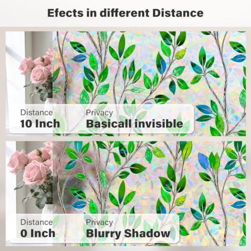 FINNEZ Window Privacy Film Stained Glass Green Leaf, 17.5″ x 78.7″ - Image 6